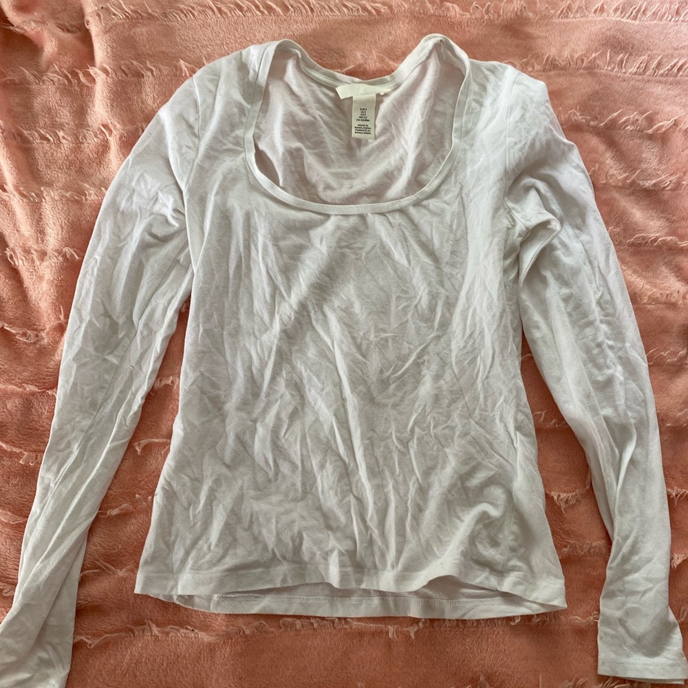Small H&M white long sleeve square neck